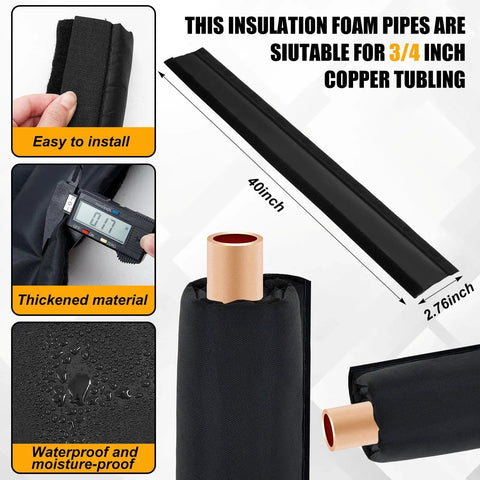 6 Pack 13 Feet Outdoor Pipe Cover Kit For Winter with 3/4 inch insulation, waterproof, easy to install, 40x2.76 inch size