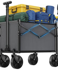 Heavy Duty Collapsible Wagon Cart With Wheels 220 Pound Capacity Mini Foldable Portable Wagon With Adjustable Handle For Camping Garden Beach Sports And Shopping Gray loaded with gear