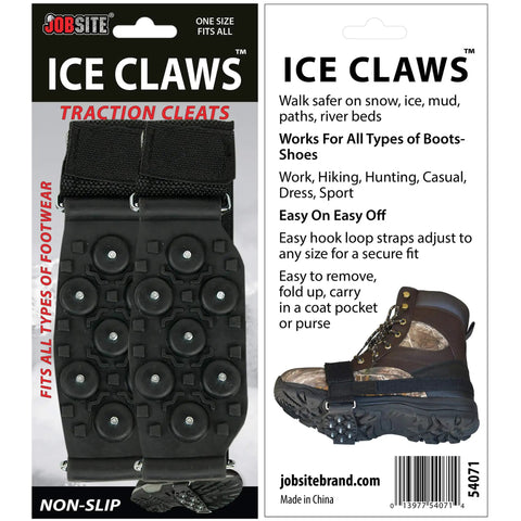Ice Claws Snow Traction Cleats 2 Pack Non Slip Grips For Ice And Snow Heavy Duty Rubber Treads With Steel Studs packaging