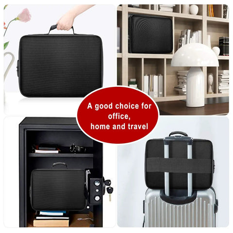 Fireproof And Water-Resistant Document Bag With Lock Three Layer Go-To File Storage Case in office and travel settings