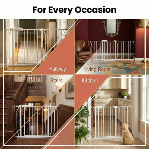 Extra Wide Baby Gate 43.3 To 48 Inches Tension Mounted Safety Gate For Kids And Pets Walk Through White Metal 30 Inch Tall