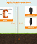 Portable 25 Piece 46 Inch Electric Fence Posts Kit With 75 Insulators showing post, buckle, protective hat, and bottom tip