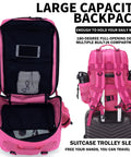 Open pink Beefy Military Tactical Backpack with dual compartments, MOLLE webbing, hydration compatible, designed for outdoor use