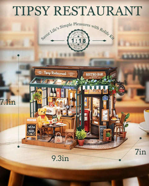 One Eighteen Scale Coffee Bar Dollhouse Kit With Led Lights Diorama Miniature House Building Kit For Adults Tipsy Restaurant Scene