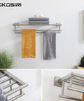 20 Inch Towel Rail And Shelf With Double Towel Bars For Bathroom Wall Mounted Towel Rack In SUS 304 Stainless Steel With Brushed Nickel Finish Rustproof And Durable Shower Organizer