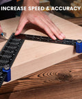 Tall Stair Gauges For Framing Square Set, Non Slip Framing Jig For Easier And Faster Stair Layout, Keeps Run And Rise Consistent, Boosts Accuracy On Rafters And Stringers, Blue Pack Of 2 shown in use on a wooden board