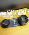 Control knob for Industrial Grade 68000 Btu H Forced Air Propane Heater with variable heat settings from 27,000 to 68,000 BTU.