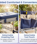 Two In One Garden Kneeler And Seat Grab And Go Foldable with detachable EVA kneeling pad and tool pouch on heavy duty steel frame