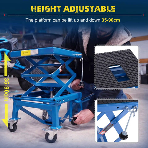 Heavy Duty Hydraulic Motorcycle Scissor Jack Lift With Foot Step For Dirt Bikes And Mini Motorcycles 300 Lb Capacity For Secure Wheel Elevation And Foldaway Stand For Easy Maintenance