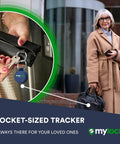 Pocket-sized GPS tracker attached to a keyring, perfect for keys, wallets, and kids delivering real-time location tracking waterproof build built in sim sos emergency alert and works flawlessly with iOS and Android apps.