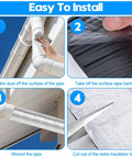 4-step installation of 2 Inch By 33 Foot Outdoor Pipe Insulation Wrap Self Adhering Foam Tape for winter freeze protection.