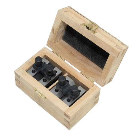 Beefy Hardened Steel V Block With Clamp Set 1-3/8 x 1-3/8 x 1-3/16 90 Degree Precision Machinist Gauge For Mill And Lathe Multi Purpose V Block Tool With High Squareness And Parallelism, open wooden box