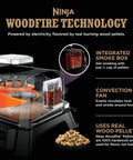 Woodfire Outdoor Grill And Smoker With Four In One Functionality For Real Woodfire Flavor And Sear Crave Ready Backyard Grilling Bake And Roast All In One Electric Heat OG301 showing integrated smoke box, convection fan, and wood pellets.