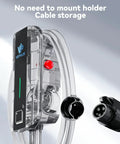 Straight Up Heavy Duty J1772 Level 2 Electric Vehicle Charger close-up with cable storage and charger plug shown.