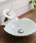 Bathroom Vessel Sink Tempered Glass Bathroom Vessel Sink Shell Shape Above Counter Bathroom Vessel Vanity Sink Washing Art Basin Bowl Bathroom Sink with waterfall faucet.