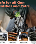 4 In 1 CLP Gun Lubricant Kit With 2 Oz Fine Mist Sprayer and 1 Oz Needle Oiler, cleaning a rifle with solvent.