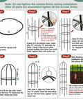 Installation steps for Obelisk Garden Trellis 6.6 Ft Tall Metal Plant Support for Climbing Vines and Flowers, 2 pack.