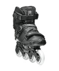 Black Crossfire Slalom Inline Skates for adults with canting cuff, plush padding, and micro adjustable buckle for urban performance.