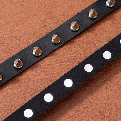 Close-up of dual studded wristbands from Dope Three Piece Leather Punk Set Featuring Spiked Gothic Choker And Dual Studded Wristbands For Savage Street Style Rock Edge Heavy Metal Fits Perfectly.
