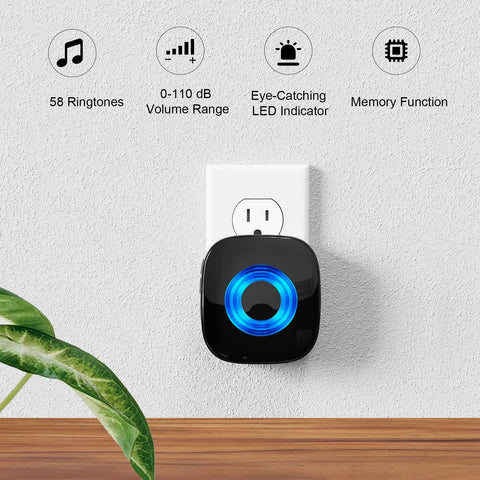 Black receiver from Beast Of A Wireless Doorbell Kit With 2 Receivers And 2 Push Buttons, 1300 Ft Range, Waterproof Chime System, blue LED ring