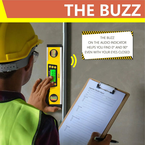Worker uses Digital Level 10 Inch Torpedo Level With Protractor And Magnetic Base to measure angle on metal pole.