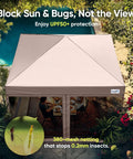 10x10 Pop Up Screened Canopy Tent With Mosquito Netting in patio setting, showing mesh protection and overhead view.