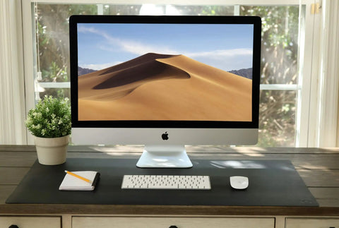 Go To Premium Leather Desk Pad 36 By 20 Inch Waterproof Reversible PU Leather Mat with computer and accessories