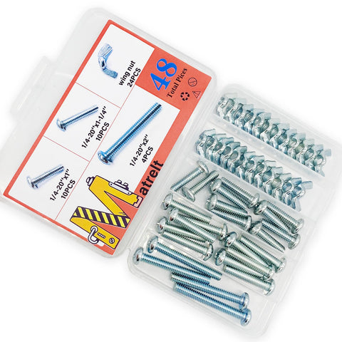 48 Pack One Quarter Twenty Wing Nut And Machine Screw Kit With Round Head Phillips Bolts In One Inch One And A Quarter Inch And Two Inch Lengths Zinc Plated Hardware Includes Twenty Four Wing Nuts And Twenty Four Machine Screws In Clear Box For DIY