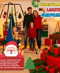 Family using Heavy-Duty X Shaped Sensory Swing Stand For Kids With Pod Chair in playroom, Christmas decorations in background