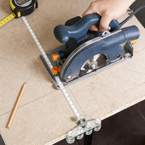 Positioning Calipers For Accurate Cuts And Easy Wood Cutting, Adjustable Stainless Steel Circular Saw Precision Guide in use