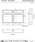 Technical drawing of Quad Niche Recessed Shower Shelf Black With Four Inner Shelves, 32 Inch Wide By 20 Inch High By 4 Inch Deep.