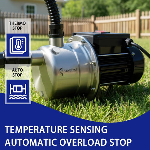 Half Horsepower Shallow Well Pump With 1200 GPH Flow, Stainless Steel Garden Jet Pump For Water Transfer And Irrigation, 115V in grassy yard