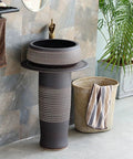 Ceramic Bathroom Sink Art Sink with hand-carved design, 80*52cm floor-standing column for courtyard, modern and industrial style.