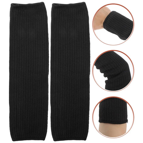 High Density Cut Resistant Arm Sleeves Two Pack Legit Tough As Nails Forearm Guards showing ergonomic fit and black knit material.