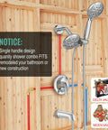 Brushed Gold 3 Way Shower Faucet Set With Handheld Shower Head And Fixed Shower Head Single Handle Tub And Shower Trim Kit 35 Spray Shower Experience Valve Included Ideal For New Construction Or Renovation