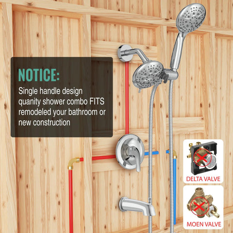Brushed Gold 3 Way Shower Faucet Set With Handheld Shower Head And Fixed Shower Head Single Handle Tub And Shower Trim Kit 35 Spray Shower Experience Valve Included Ideal For New Construction Or Renovation