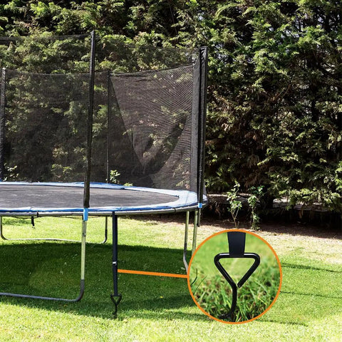 Heavy Duty Trampoline Stakes Anchor Kit With Corkscrew Steel Stakes And T Hook for trampoline stability in outdoor setup