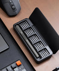 Dope 25 In 1 Mini Electric Screwdriver Set With USB C Rechargeable Power on a desk, compact tool for electronics repair.