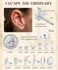 Hypoallergenic Flat Back Stud Earrings Set For Women All In One 14K Gold Plated Surgical Steel Silver Finish Includes 6 Stud Pairs butterfly CZ and hoops, 20G 6mm
