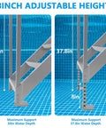 Hella Durable Pro Grade 6 Step Dock Stairs Featuring Rock Solid Dual Handrails And Oversized Slip Resistant Treads For Easy Lake Pool And Family Boat Landing adjustable height illustration showing water depth settings.