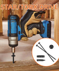 Heavy Duty Wood Structural Screws With Washer Head 6 Inch And 14 Gauge Star Drive Torx Bits Included being used with a power drill.