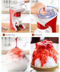 Top Tier Slushie Machine And Snow Cone Maker For Cold Brew Slush Blasts And Block Party Vibes, red machine and shaved ice preparation steps.