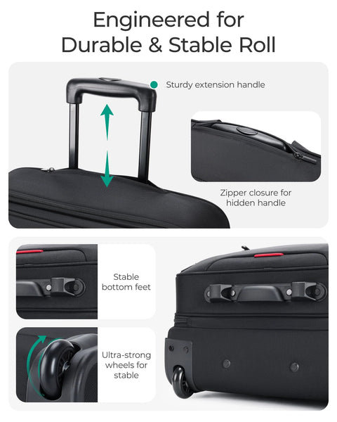 Rolling Laptop Bag With Wheels For 17.3 Inch Laptop, 40 Liter Capacity, telescoping handle and TSA lock details