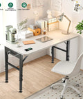 Heavy Duty Height Adjustable Workbench Frame Built Like A Beast Featuring Quick Connect AC And Dual USB Ports On Rust Resistant Steel Legs in a modern workspace.