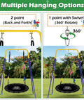 Saucer Swing 48 Inch For Backyard Fun With 360 Degree Swivel Heavy Duty Outdoor Swing Set shown with two hanging options.
