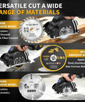 3 Inch Cordless Cut Off Tool And Brushless Mini Circular Saw With Two 4ah Batteries Takes The Cake For Powerful Cutting On Steel And Tile Zero Sweat Daily, shown with different abrasive wheels.