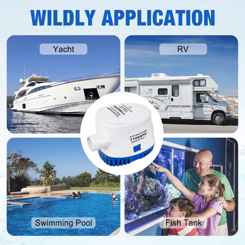 Automatic Submersible Bilge Water Pump 12V 1100GPH With Built In Float Switch No Fuss Plug And Play For Boats Caravans And RVs