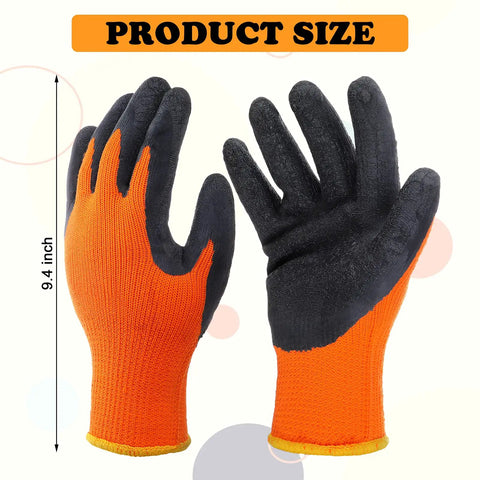 Two orange-black gloves showing size 9.4 inch for 3 Pairs Heat Resistant Gloves For Heat Press And Sublimation Transfer Printing Orange And Black Durable Polyester Comfort Fit For 3D Vacuum Transfer Machines And Everyday Work.
