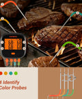 WiFi Meat Thermometer For Smoker And Oven With Four Probes, Digital Grill Thermometer monitoring steaks on grill
