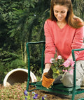 Woman using Garden Kneeler And Seat Foldable Stool With Thick EVA Foam Padding And Handy Tool Pouch, Flip Design For Kneeling Or Sitting